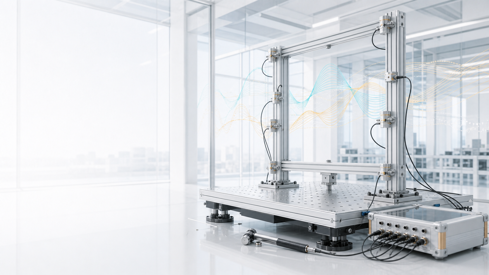 Instrumented laboratory test frame under modal survey