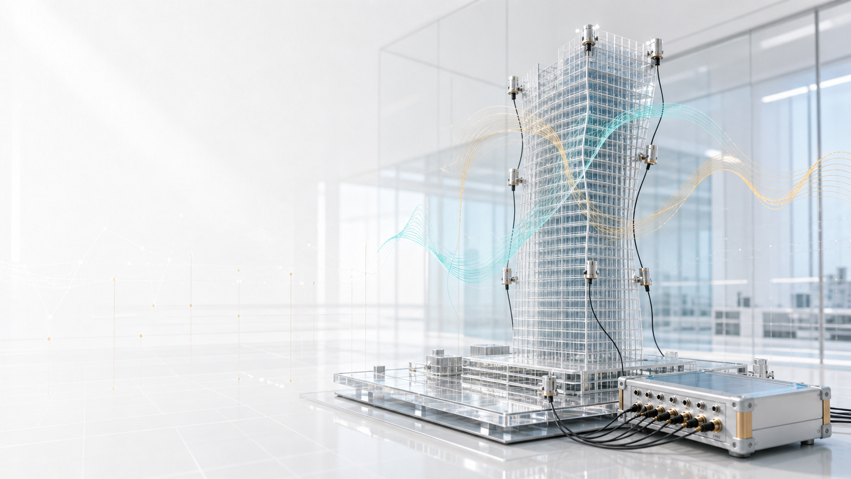 Structural tower model in a studio setting